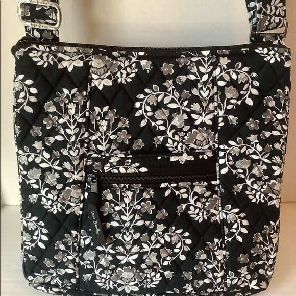 Vera Bradley Crossbody Shoulder Bag With Coin Pouch Black/White/Grey Floral - Picture 2 of 13